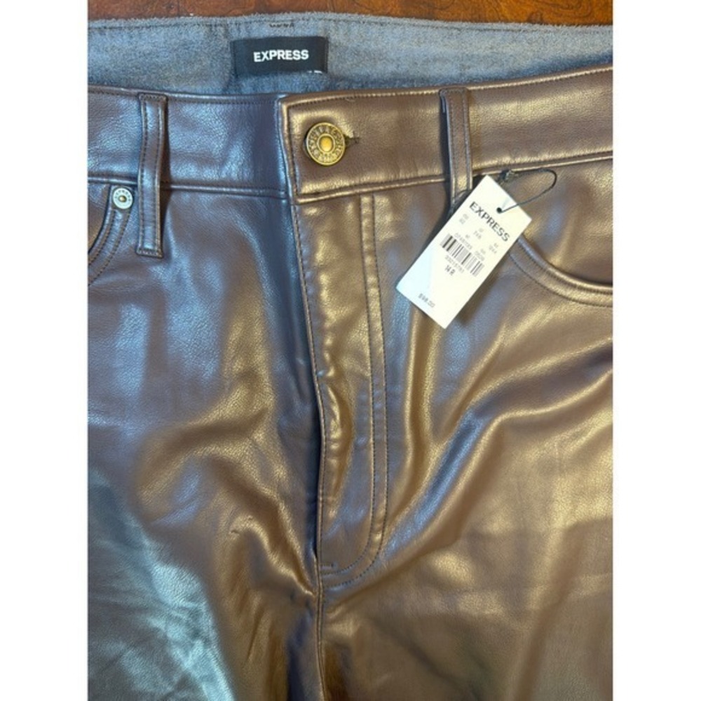 Express Vegan Leather High Waisted Pants‎ Brown Size 14R NWT 07481133